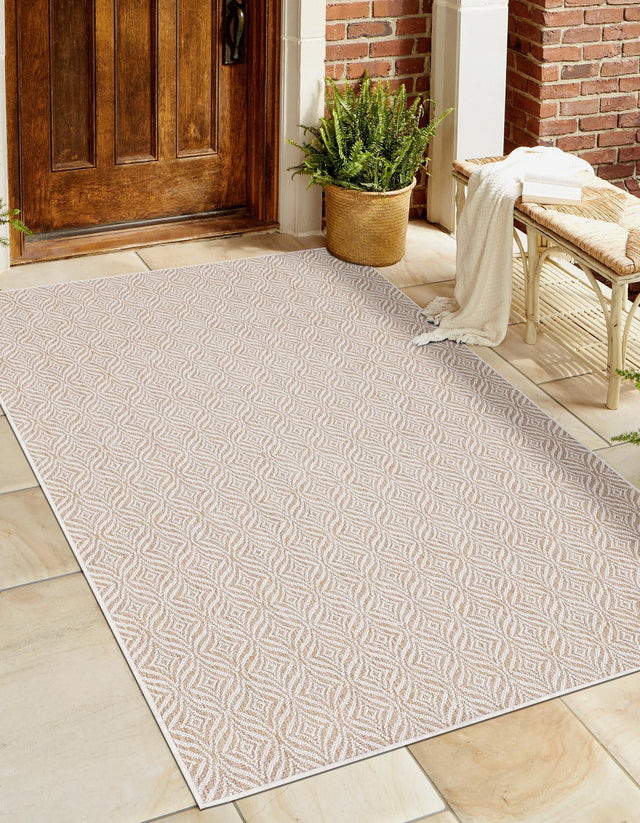 Taupe 3' 1 x 5' 3 Outdoor Trellis Rectangle Area Rug Weather Resistant for Patio, Deck, Terrace, Balcony, Porch Geometric Design Water Safe Outside Carpet for Sale at Rug Engine