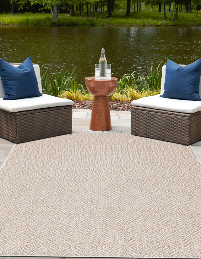 Taupe 3' 1 x 5' 3 Outdoor Trellis Rectangle Area Rug Weather Resistant for Patio, Deck, Terrace, Balcony, Porch Geometric Design Water Safe Outside Carpet for Sale at Rug Engine