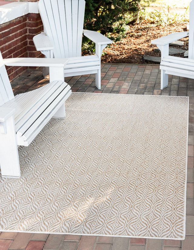 Taupe 3' 1 x 5' 3 Outdoor Trellis Rectangle Area Rug Weather Resistant for Patio, Deck, Terrace, Balcony, Porch Geometric Design Water Safe Outside Carpet for Sale at Rug Engine