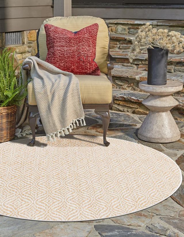 Taupe 4' 1 x 4' 1 Outdoor Trellis Round Area Rug Weather Resistant for Patio, Deck, Terrace, Balcony, Porch Geometric Design Water Safe Outside Carpet for Sale at Rug Engine