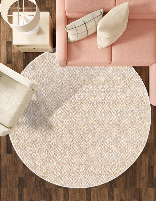 Taupe 4' 1 x 4' 1 Outdoor Trellis Round Area Rug Weather Resistant for Patio, Deck, Terrace, Balcony, Porch Geometric Design Water Safe Outside Carpet for Sale at Rug Engine
