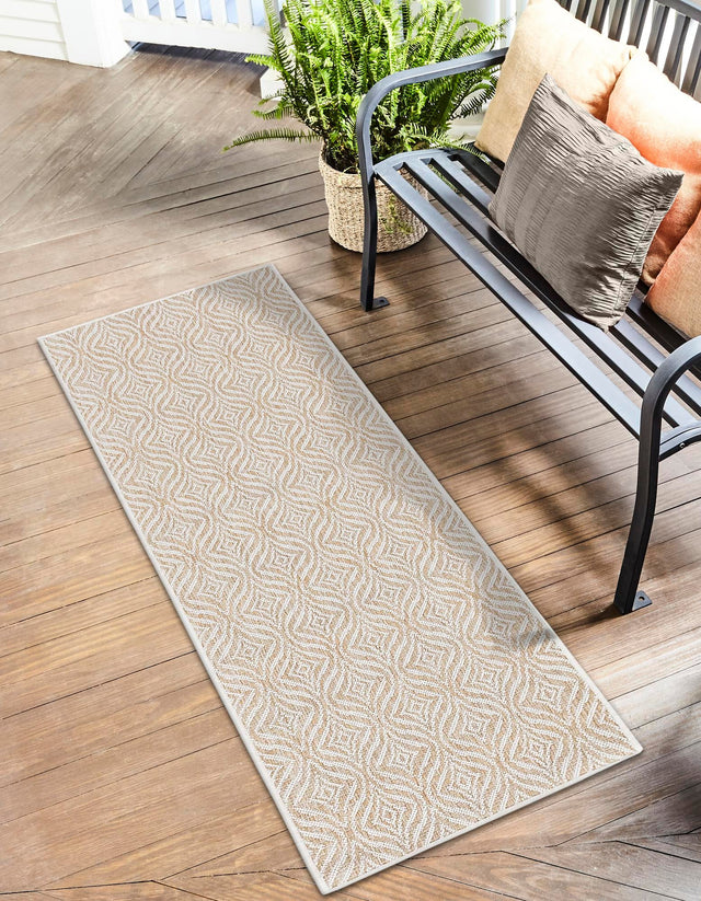 Taupe 2' 7 x 10' Outdoor Trellis Runner Area Rug Weather Resistant for Patio, Deck, Terrace, Balcony, Porch Geometric Design Water Safe Outside Carpet for Sale at Rug Engine