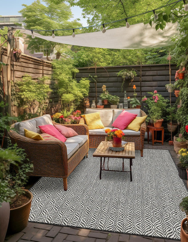 Charcoal 3' 1 x 5' 3 Outdoor Trellis Rectangle Area Rug Weather Resistant for Patio, Deck, Terrace, Balcony, Porch Geometric Design Water Safe Outside Carpet for Sale at Rug Engine