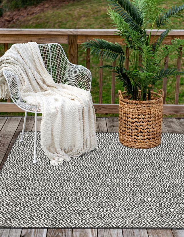 Charcoal 7' 1 x 10' Outdoor Trellis Rectangle Area Rug Weather Resistant for Patio, Deck, Terrace, Balcony, Porch Geometric Design Water Safe Outside Carpet for Sale at Rug Engine
