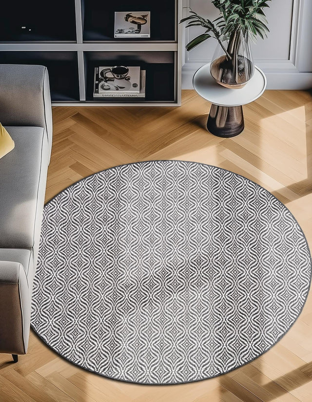 Charcoal 10' x 10' Outdoor Trellis Round Area Rug Weather Resistant for Patio, Deck, Terrace, Balcony, Porch Geometric Design Water Safe Outside Carpet for Sale at Rug Engine