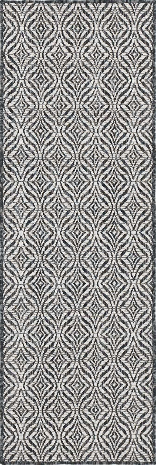 Charcoal 2' x 6' 1 Outdoor Trellis Runner Area Rug Weather Resistant for Patio, Deck, Terrace, Balcony, Porch Geometric Design Water Safe Outside Carpet for Sale at Rug Engine