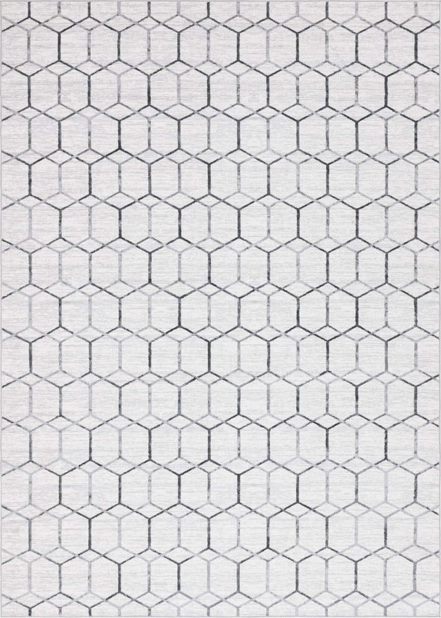 White 9' 10 x 14' 1 Matrix Trellis Rectangle Area Rug 100% Polyester Geometric Pattern Modern Carpet for Living, Dining, Bedroom, Office for Sale at Rug Engine