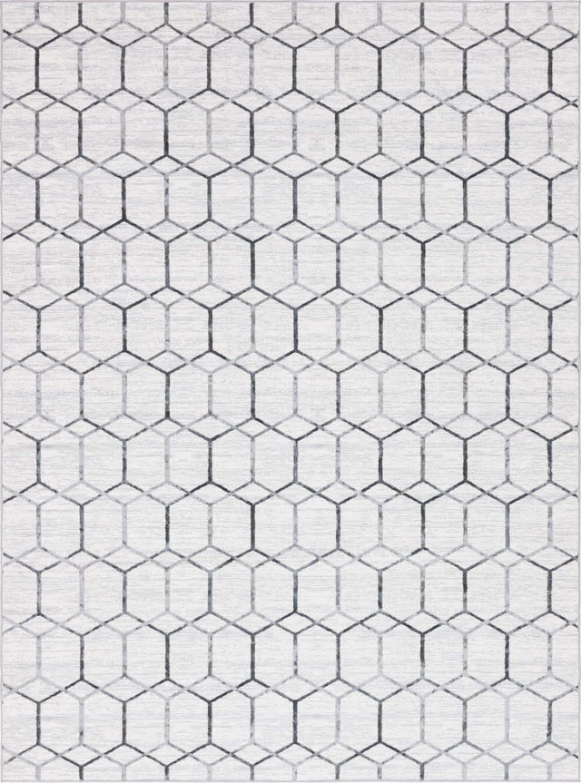 White 9' x 12' 2 Matrix Trellis Rectangle Area Rug 100% Polyester Geometric Pattern Modern Carpet for Living, Dining, Bedroom, Office for Sale at Rug Engine