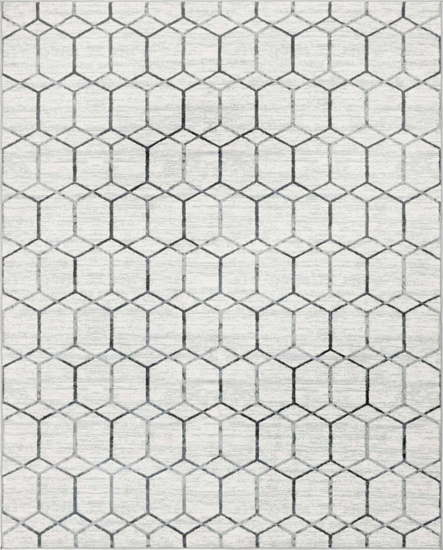 White 8' x 10' Matrix Trellis Rectangle Area Rug 100% Polyester Geometric Pattern Modern Carpet for Living, Dining, Bedroom, Office for Sale at Rug Engine