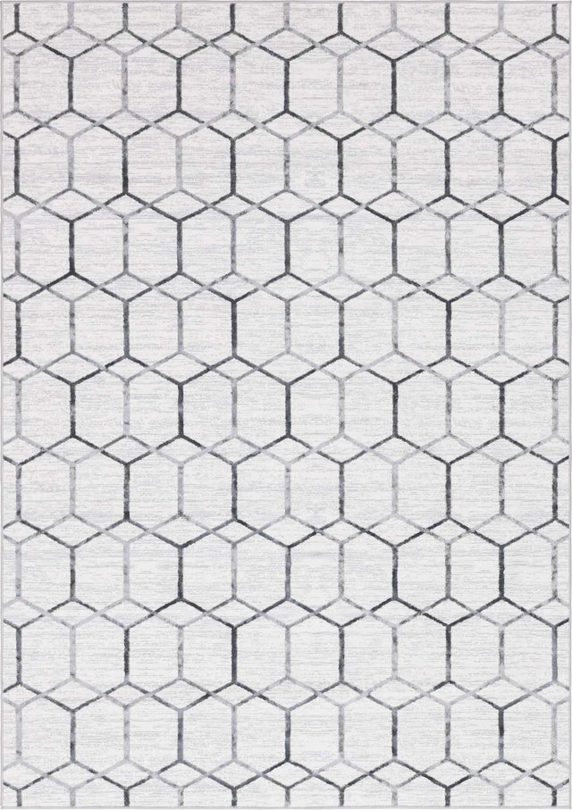 White 7' x 10' Matrix Trellis Rectangle Area Rug 100% Polyester Geometric Pattern Modern Carpet for Living, Dining, Bedroom, Office for Sale at Rug Engine