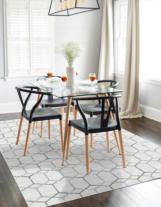 White 7' x 10' Matrix Trellis Rectangle Area Rug 100% Polyester Geometric Pattern Modern Carpet for Living, Dining, Bedroom, Office for Sale at Rug Engine