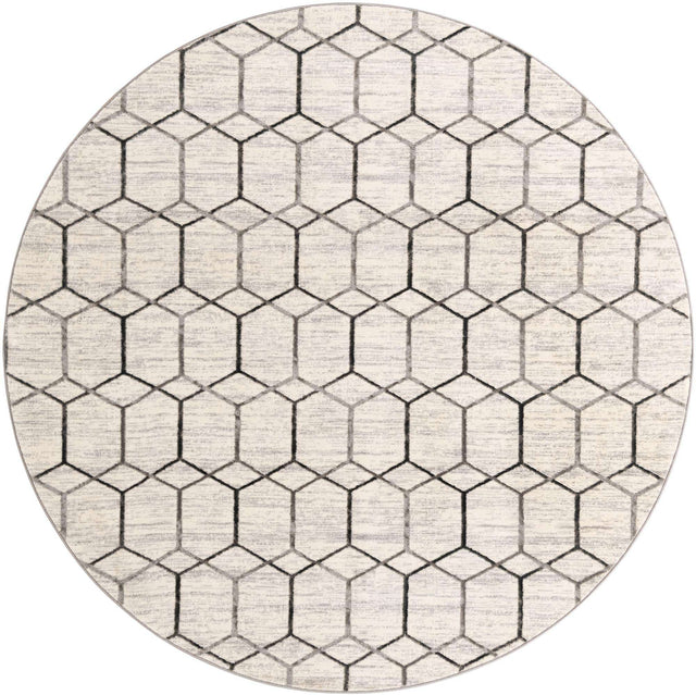 White 8' x 8' Matrix Trellis Round Area Rug 100% Polyester Geometric Pattern Modern Carpet for Living, Dining, Bedroom, Office for Sale at Rug Engine