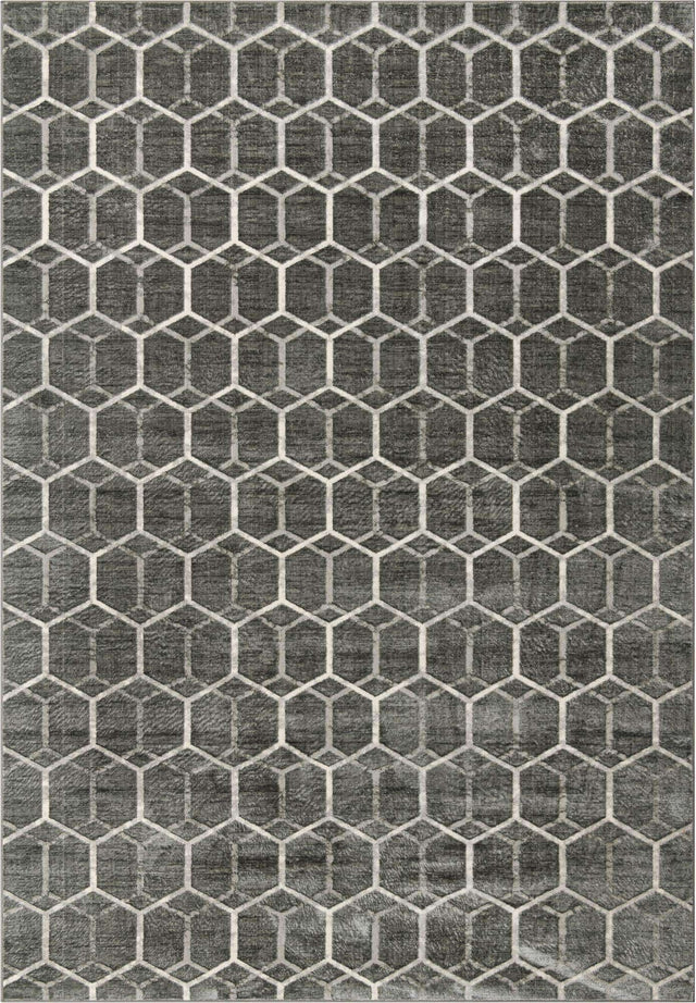 Grey 9' 10 x 14' 1 Matrix Trellis Rectangle Area Rug 100% Polyester Geometric Pattern Modern Carpet for Living, Dining, Bedroom, Office for Sale at Rug Engine