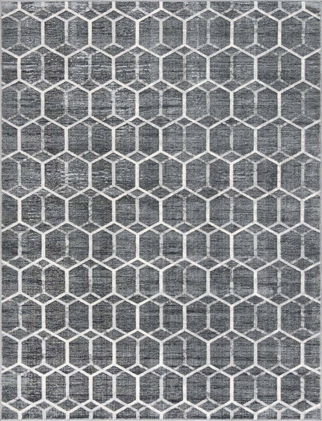 Grey 9' x 12' 2 Matrix Trellis Rectangle Area Rug 100% Polyester Geometric Pattern Modern Carpet for Living, Dining, Bedroom, Office for Sale at Rug Engine