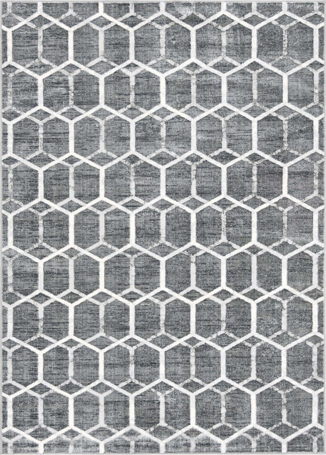 Grey 7' 1 x 10' Matrix Trellis Rectangle Area Rug 100% Polyester Geometric Pattern Modern Carpet for Living, Dining, Bedroom, Office for Sale at Rug Engine