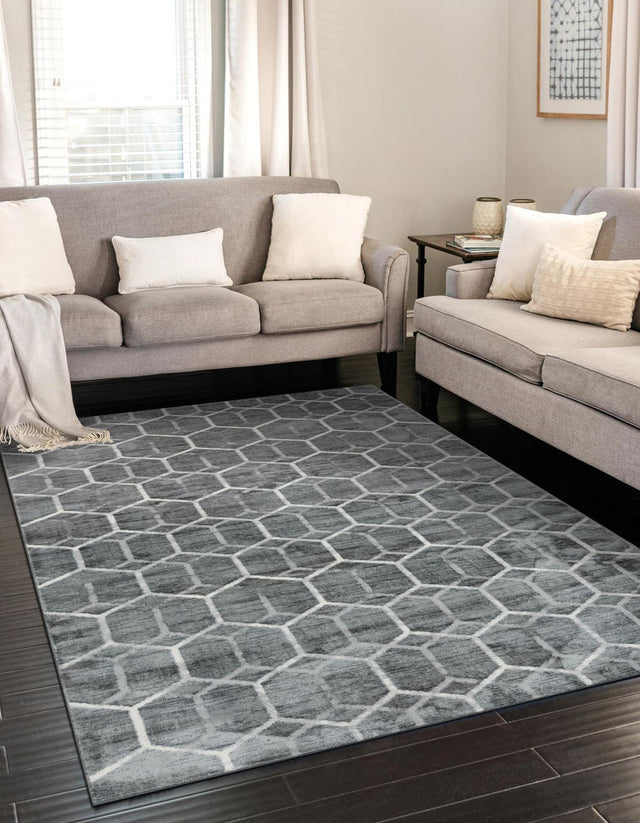 Grey 6' x 9' Matrix Trellis Rectangle Area Rug 100% Polyester Geometric Pattern Modern Carpet for Living, Dining, Bedroom, Office for Sale at Rug Engine