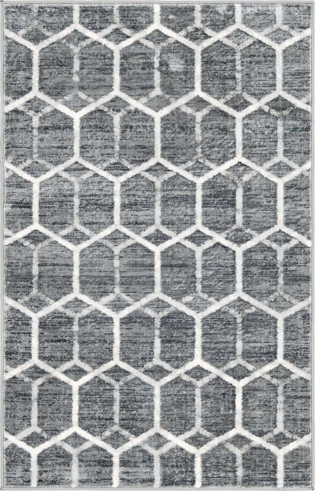 Grey 3' 3 x 5' 3 Matrix Trellis Rectangle Area Rug 100% Polyester Geometric Pattern Modern Carpet for Living, Dining, Bedroom, Office for Sale at Rug Engine