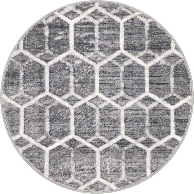 Grey 3' 3 x 3' 3 Matrix Trellis Round Area Rug 100% Polyester Geometric Pattern Modern Carpet for Living, Dining, Bedroom, Office for Sale at Rug Engine