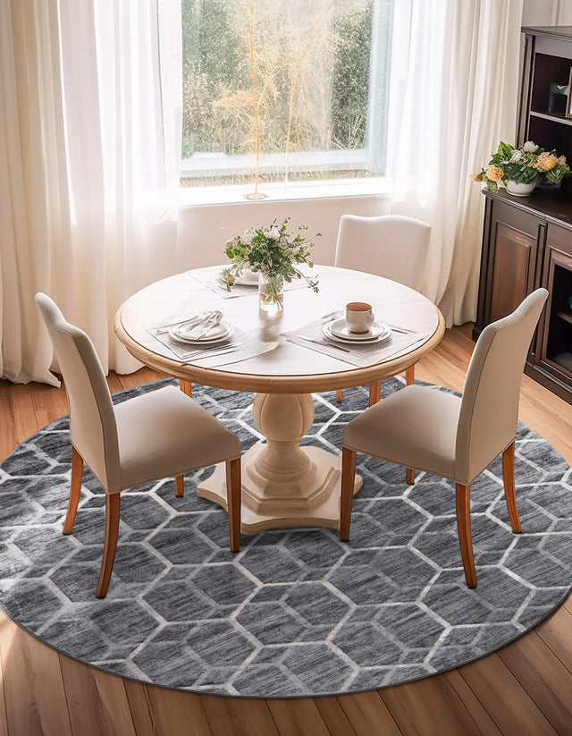 Grey 5' 1 x 5' 1 Matrix Trellis Round Area Rug 100% Polyester Geometric Pattern Modern Carpet for Living, Dining, Bedroom, Office for Sale at Rug Engine