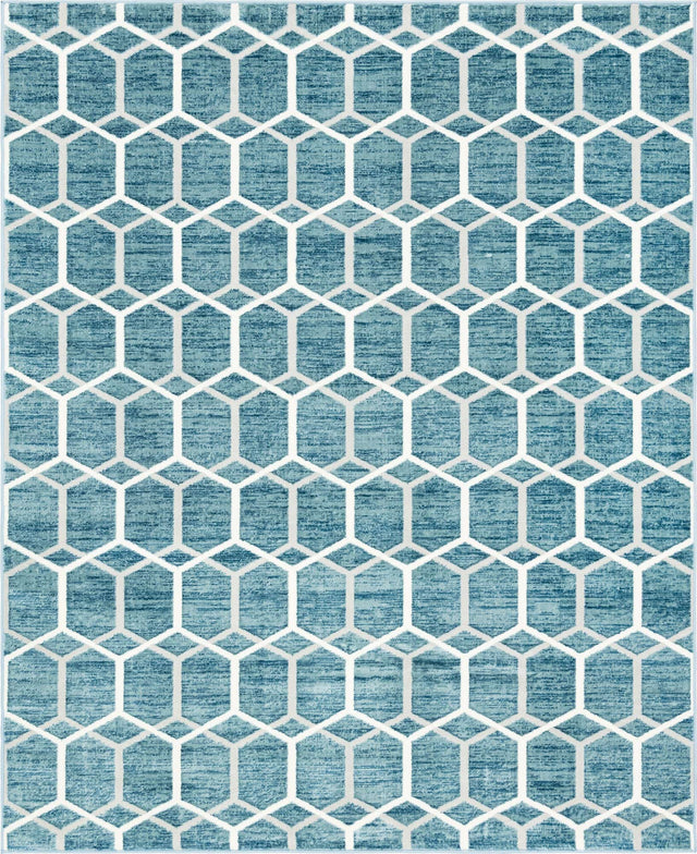Blue 8' x 10' Matrix Trellis Rectangle Area Rug 100% Polyester Geometric Pattern Modern Carpet for Living, Dining, Bedroom, Office for Sale at Rug Engine