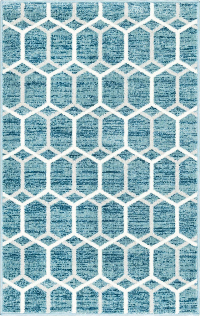Blue 3' 3 x 5' 3 Matrix Trellis Rectangle Area Rug 100% Polyester Geometric Pattern Modern Carpet for Living, Dining, Bedroom, Office for Sale at Rug Engine