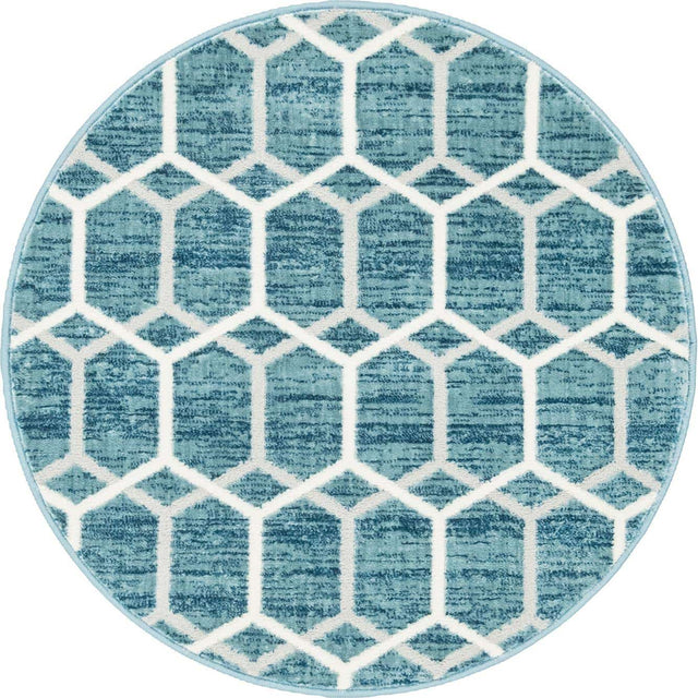 Blue 3' 3 x 3' 3 Matrix Trellis Round Area Rug 100% Polyester Geometric Pattern Modern Carpet for Living, Dining, Bedroom, Office for Sale at Rug Engine