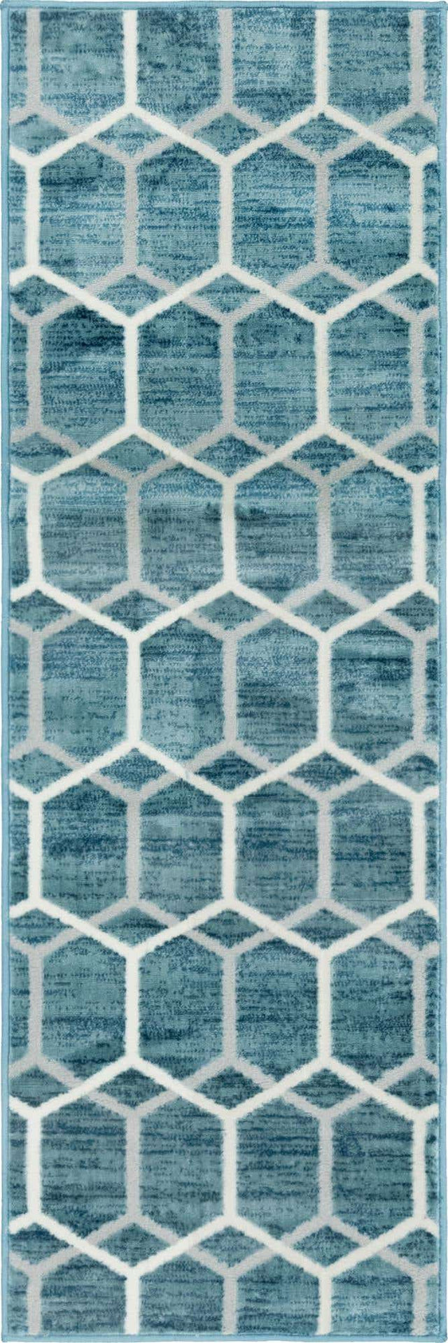 Blue 2' x 6' 1 Matrix Trellis Runner Area Rug 100% Polyester Geometric Pattern Modern Carpet for Living, Dining, Bedroom, Office for Sale at Rug Engine