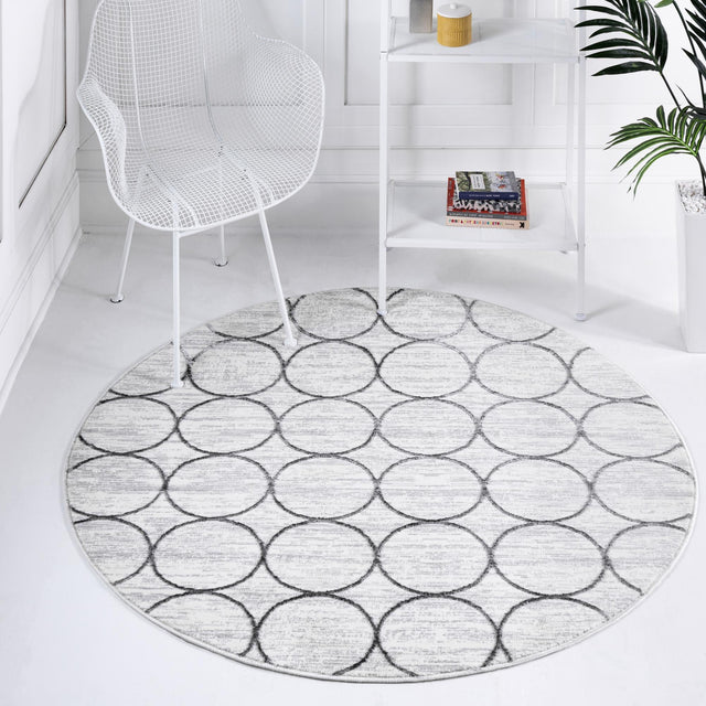 White 7' x 7' Matrix Trellis Round Area Rug 100% Polyester Geometric Pattern Modern Carpet for Living, Dining, Bedroom, Office for Sale at Rug Engine