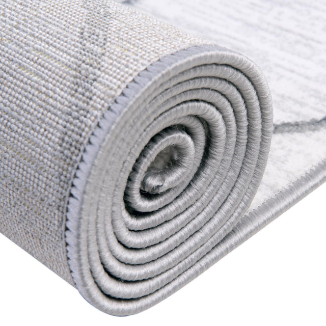 White 2' 7 x 16' 5 Matrix Trellis Runner Area Rug 100% Polyester Geometric Pattern Modern Carpet for Living, Dining, Bedroom, Office for Sale at Rug Engine