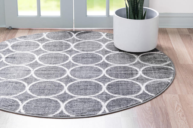 Gray 5' x 5' Matrix Trellis Round Area Rug 100% Polyester Geometric Pattern Modern Carpet for Living, Dining, Bedroom, Office for Sale at Rug Engine
