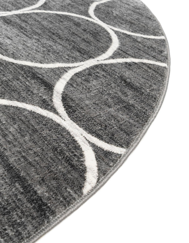 Gray 5' x 5' Matrix Trellis Round Area Rug 100% Polyester Geometric Pattern Modern Carpet for Living, Dining, Bedroom, Office for Sale at Rug Engine