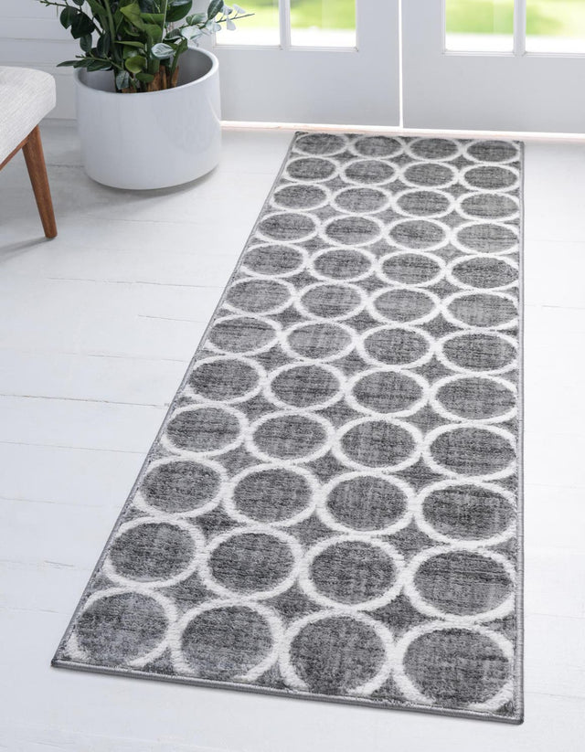 Gray 2' 7 x 12' Matrix Trellis Runner Area Rug 100% Polyester Geometric Pattern Modern Carpet for Living, Dining, Bedroom, Office for Sale at Rug Engine