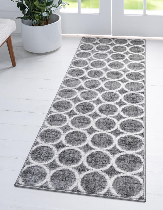 Gray 2' 7 x 16' 5 Matrix Trellis Runner Area Rug 100% Polyester Geometric Pattern Modern Carpet for Living, Dining, Bedroom, Office for Sale at Rug Engine