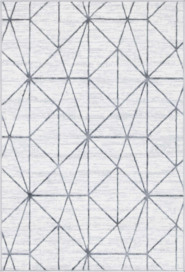 White 4' 1 x 6' 1 Matrix Trellis Rectangle Area Rug 100% Polyester Geometric Pattern Modern Carpet for Living, Dining, Bedroom, Office for Sale at Rug Engine
