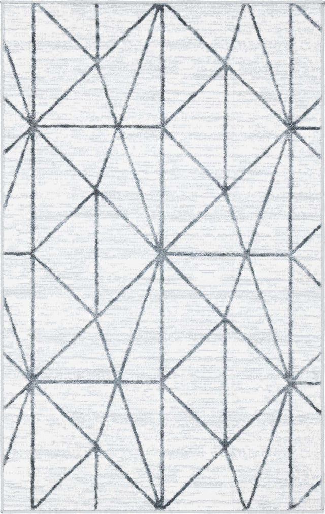 White 3' 3 x 5' 3 Matrix Trellis Rectangle Area Rug 100% Polyester Geometric Pattern Modern Carpet for Living, Dining, Bedroom, Office for Sale at Rug Engine
