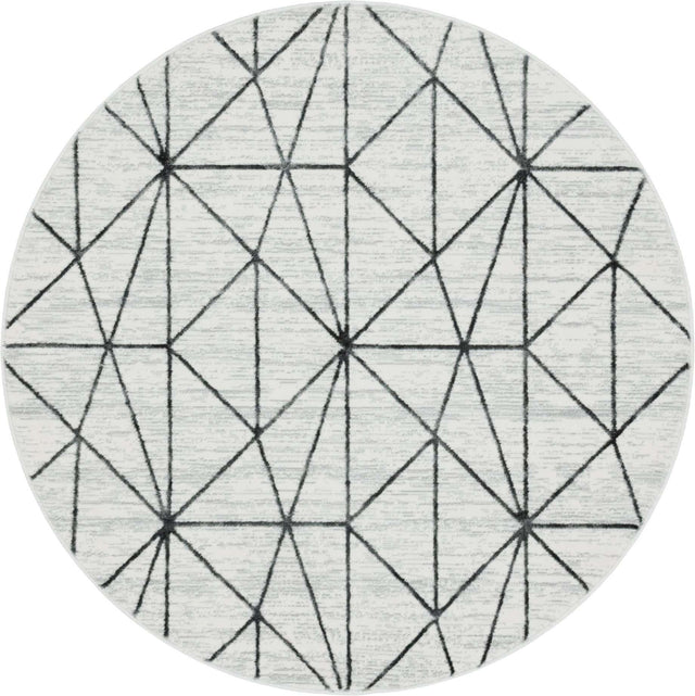 White 5' x 5' Matrix Trellis Round Area Rug 100% Polyester Geometric Pattern Modern Carpet for Living, Dining, Bedroom, Office for Sale at Rug Engine