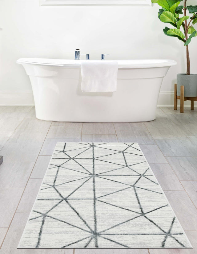 White 2' x 8' Matrix Trellis Runner Area Rug 100% Polyester Geometric Pattern Modern Carpet for Living, Dining, Bedroom, Office for Sale at Rug Engine