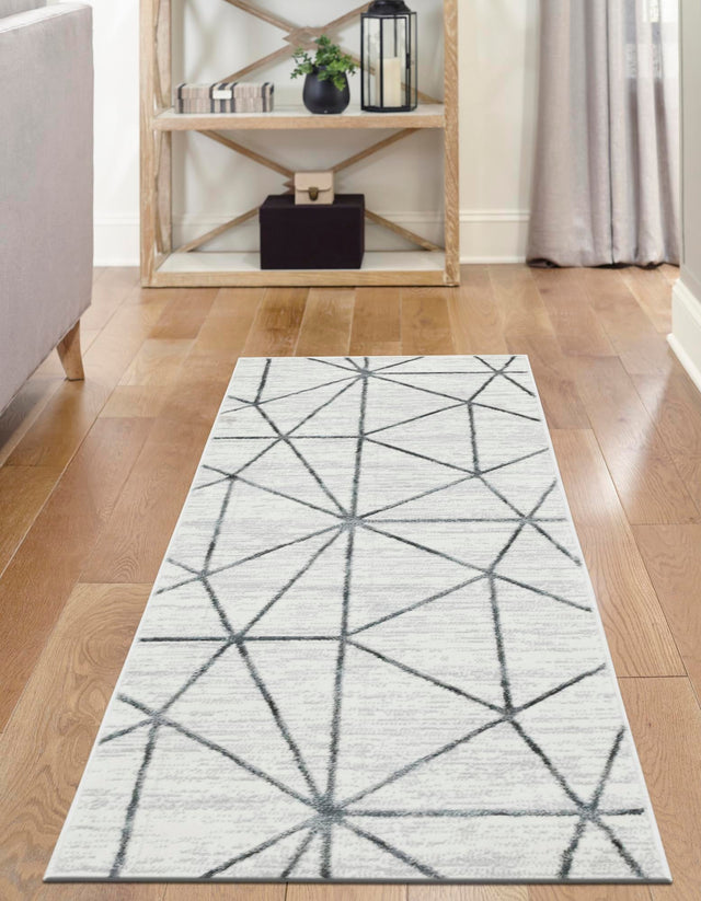 White 2' x 6' 1 Matrix Trellis Runner Area Rug 100% Polyester Geometric Pattern Modern Carpet for Living, Dining, Bedroom, Office for Sale at Rug Engine