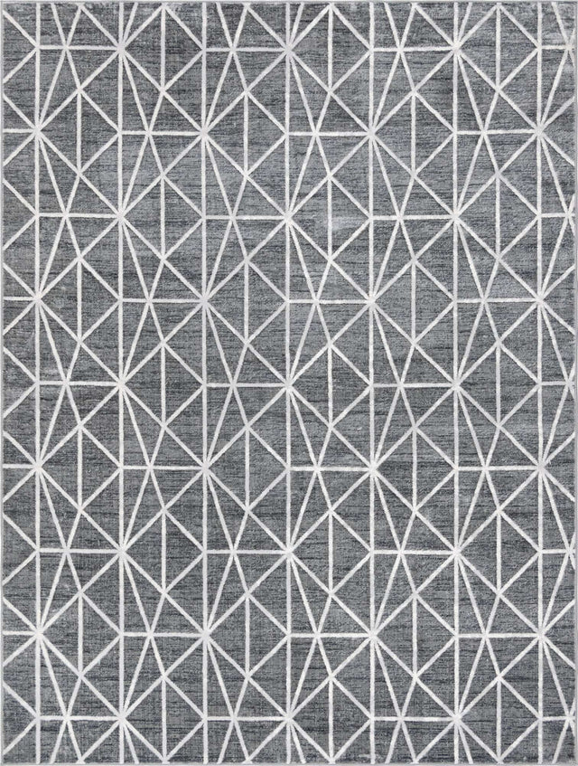 Gray 9' x 12' 2 Matrix Trellis Rectangle Area Rug 100% Polyester Geometric Pattern Modern Carpet for Living, Dining, Bedroom, Office for Sale at Rug Engine