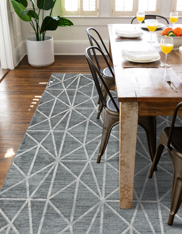 Gray 7' x 10' Matrix Trellis Rectangle Area Rug 100% Polyester Geometric Pattern Modern Carpet for Living, Dining, Bedroom, Office for Sale at Rug Engine