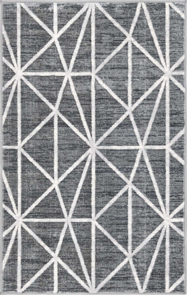 Gray 3' 3 x 5' 3 Matrix Trellis Rectangle Area Rug 100% Polyester Geometric Pattern Modern Carpet for Living, Dining, Bedroom, Office for Sale at Rug Engine