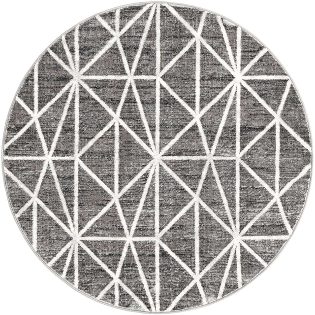 Gray 5' 1 x 5' 1 Matrix Trellis Round Area Rug 100% Polyester Geometric Pattern Modern Carpet for Living, Dining, Bedroom, Office for Sale at Rug Engine