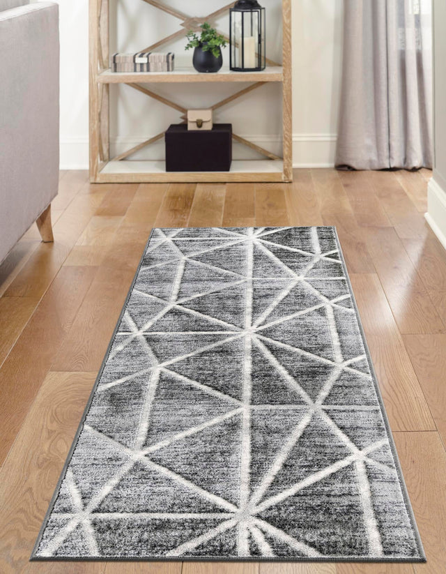 Gray 2' x 6' 1 Matrix Trellis Runner Area Rug 100% Polyester Geometric Pattern Modern Carpet for Living, Dining, Bedroom, Office for Sale at Rug Engine