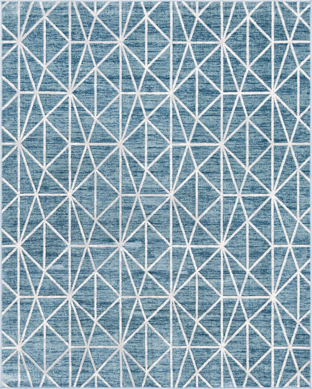 Blue 8' x 10' Matrix Trellis Rectangle Area Rug 100% Polyester Geometric Pattern Modern Carpet for Living, Dining, Bedroom, Office for Sale at Rug Engine