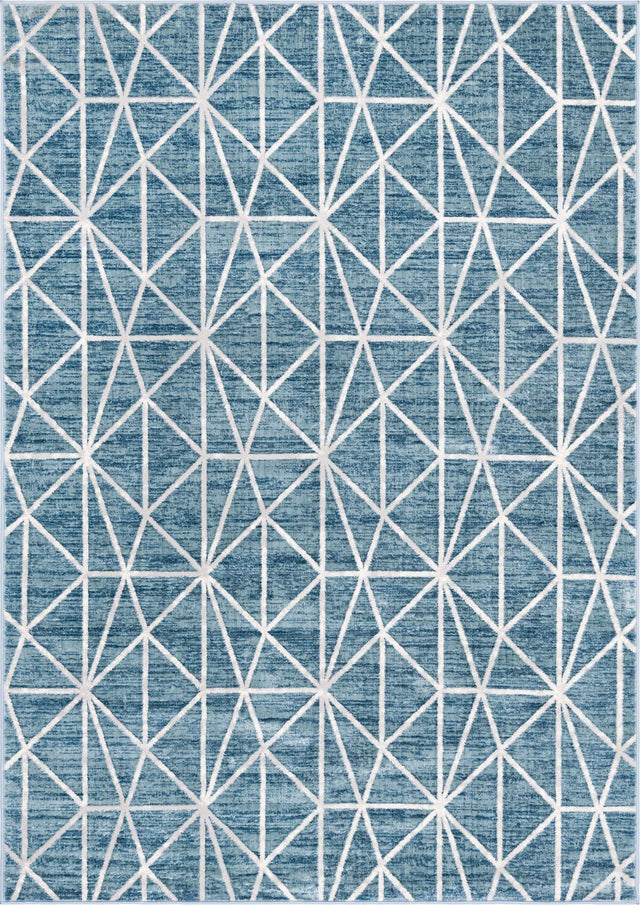 Blue 7' 1 x 10' Matrix Trellis Rectangle Area Rug 100% Polyester Geometric Pattern Modern Carpet for Living, Dining, Bedroom, Office for Sale at Rug Engine