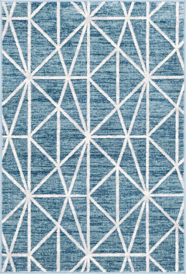 Blue 4' x 6' Matrix Trellis Rectangle Area Rug 100% Polyester Geometric Pattern Modern Carpet for Living, Dining, Bedroom, Office for Sale at Rug Engine