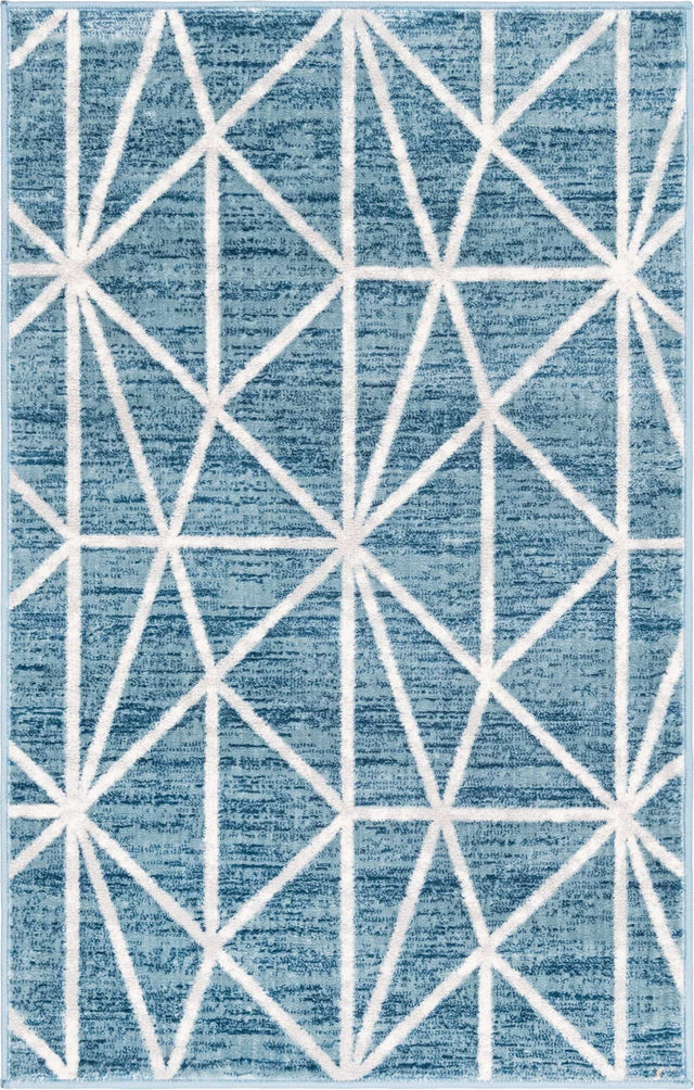 Blue 3' 3 x 5' 3 Matrix Trellis Rectangle Area Rug 100% Polyester Geometric Pattern Modern Carpet for Living, Dining, Bedroom, Office for Sale at Rug Engine