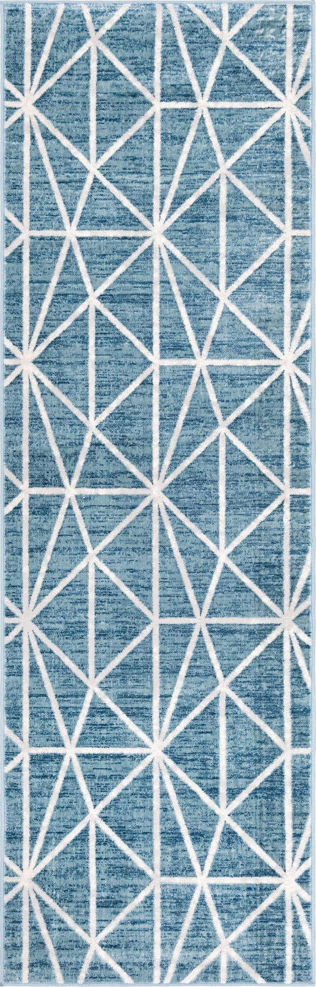 Blue 3' x 10' Matrix Trellis Runner Area Rug 100% Polyester Geometric Pattern Modern Carpet for Living, Dining, Bedroom, Office for Sale at Rug Engine
