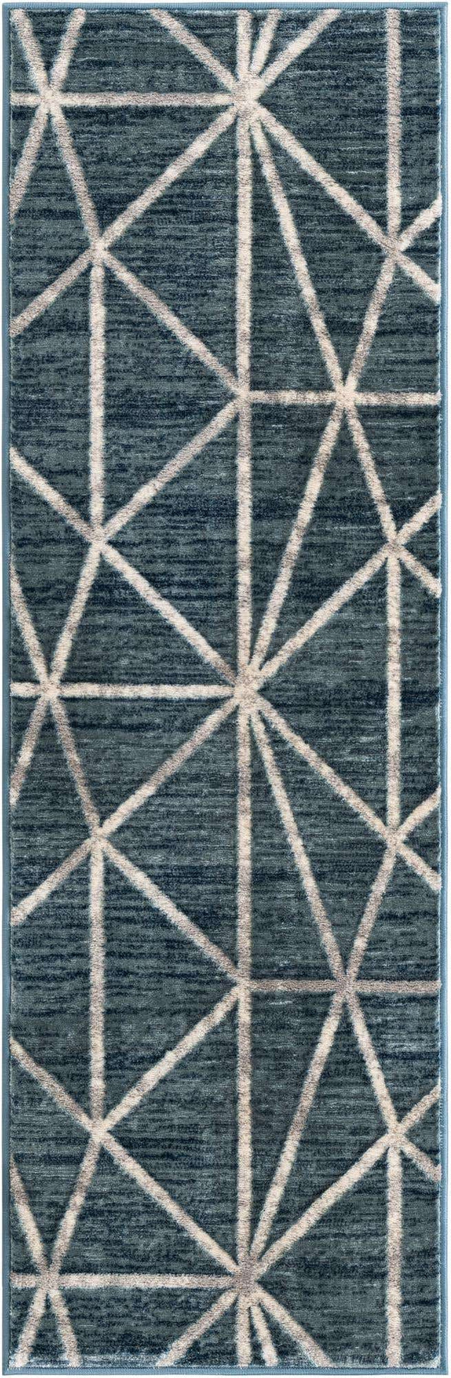 Blue 2' x 6' 1 Matrix Trellis Runner Area Rug 100% Polyester Geometric Pattern Modern Carpet for Living, Dining, Bedroom, Office for Sale at Rug Engine