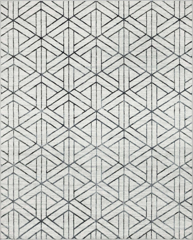 White 8' x 10' Matrix Trellis Rectangle Area Rug 100% Polyester Geometric Pattern Modern Carpet for Living, Dining, Bedroom, Office for Sale at Rug Engine